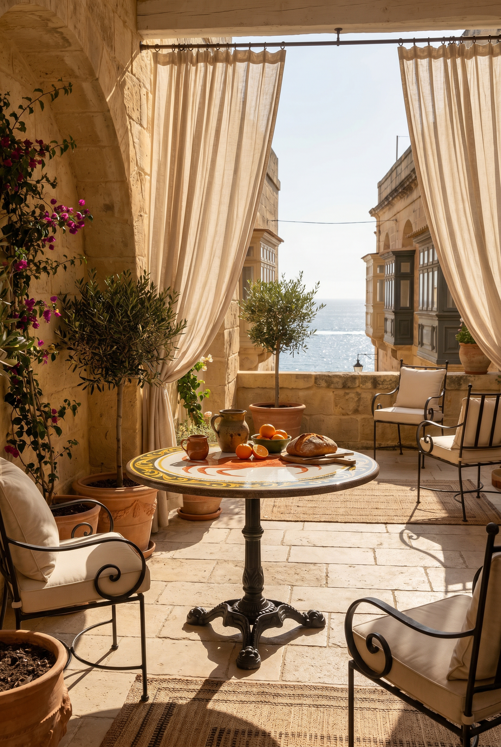 Qabru Munita table on a Maltese balcony